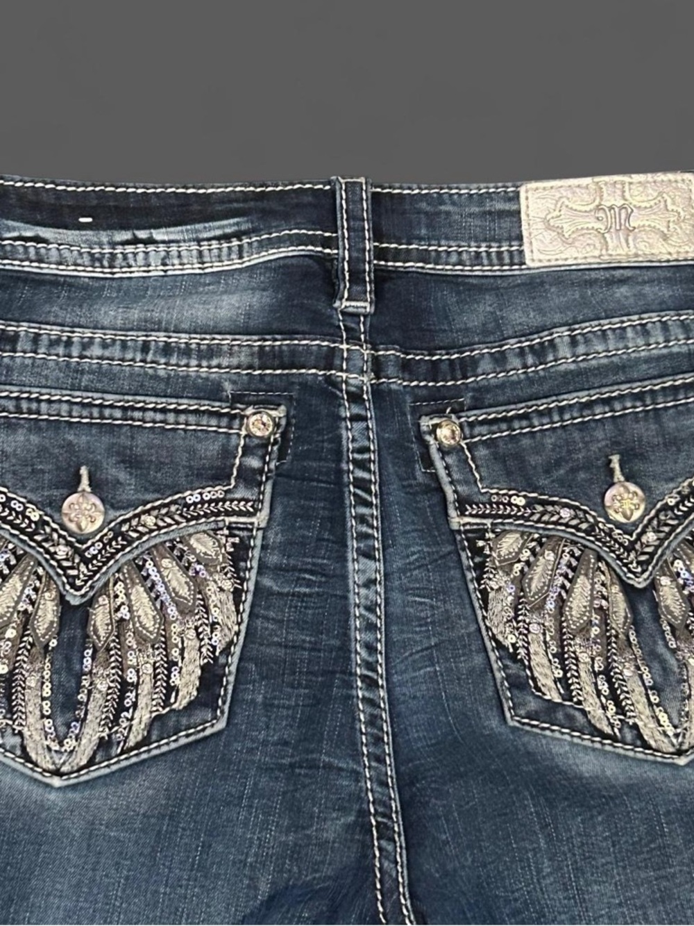 Miss Me Dark Blue Boot Cut Jeans with Embellished Back Pockets